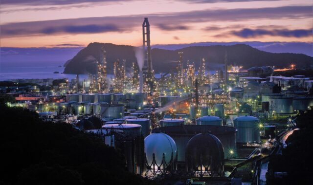 sunset, nature, factory, buildings, illuminated, industrial, industrial plant, pollution