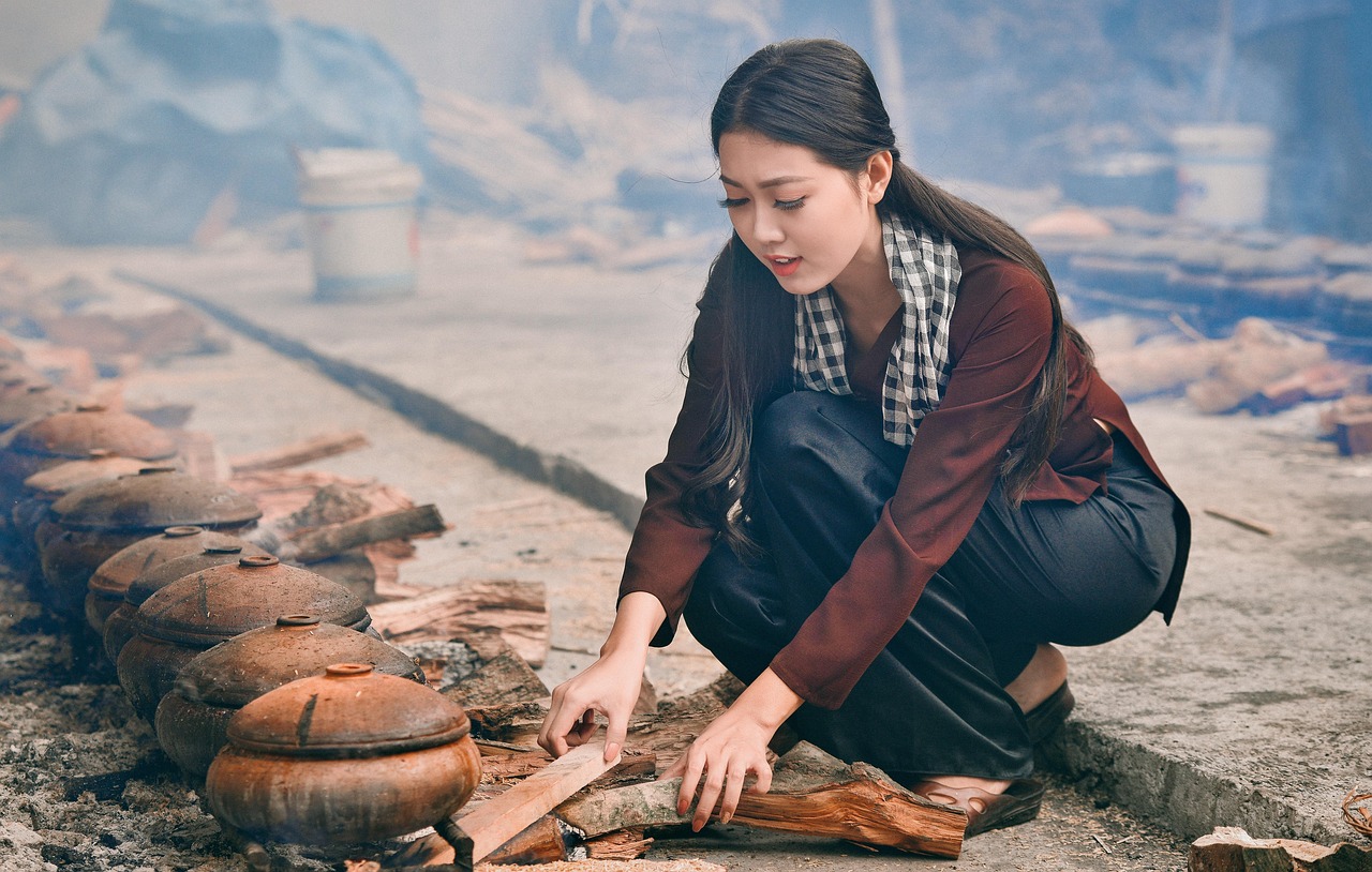 woman, cooking, clay pots, traditional, firewood, female, young woman, pretty, beautiful, vietnamese, cooking, cooking, cooking, cooking, cooking