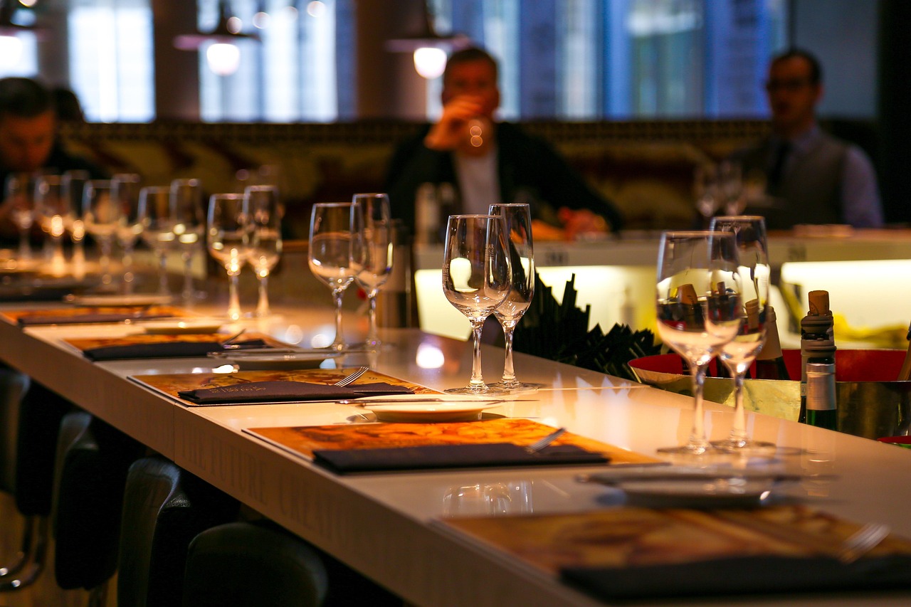 a restaurant, nutrition, glass, wineglass, appliances