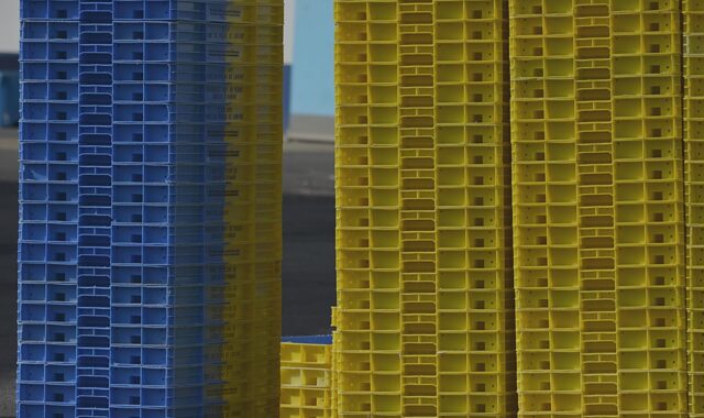 crates, plastic, stacking, colors, dock, yellow, blue, factory, shouted, crates, factory, shouted, shouted, shouted, shouted, shouted