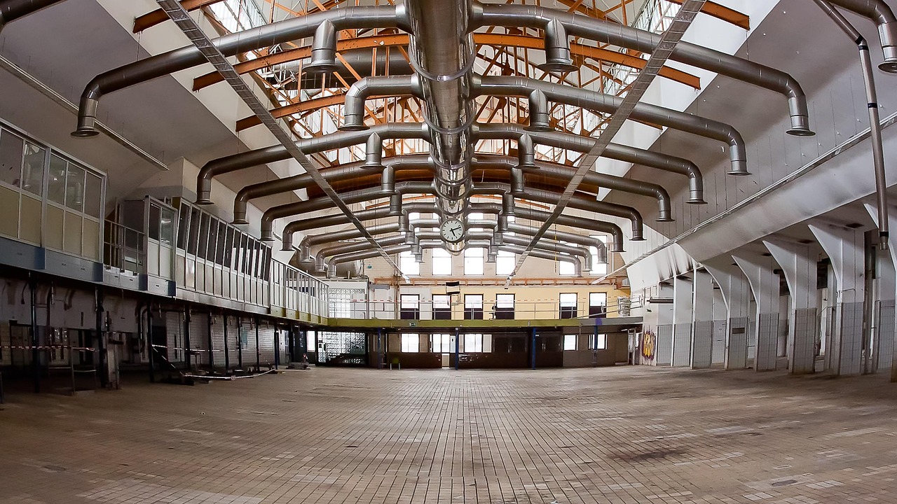 industry, hall, ventilation, butter factory, rama, plant, building, nature, industrial hall, industrial plant, abandoned, factory, factory building, stole, metal, machine, industrial park, lighting, expired