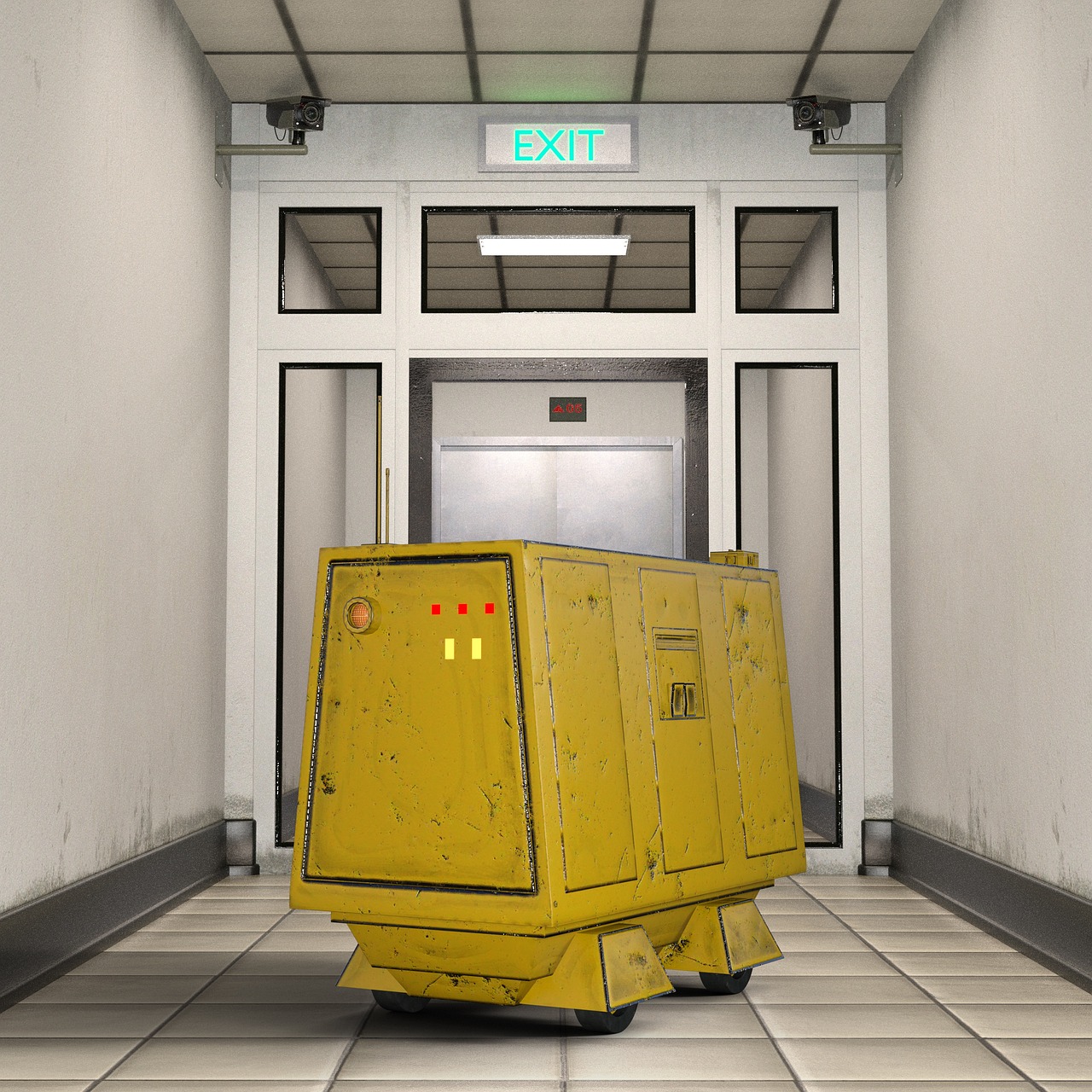 corridor, container, transport vehicle, self-propelled, robot technology, machine, sci fi, robotics, future, modern, artificial intelligence, ki, industry, shipment, cargo container, box, fully automatic, self employed, 3d, render