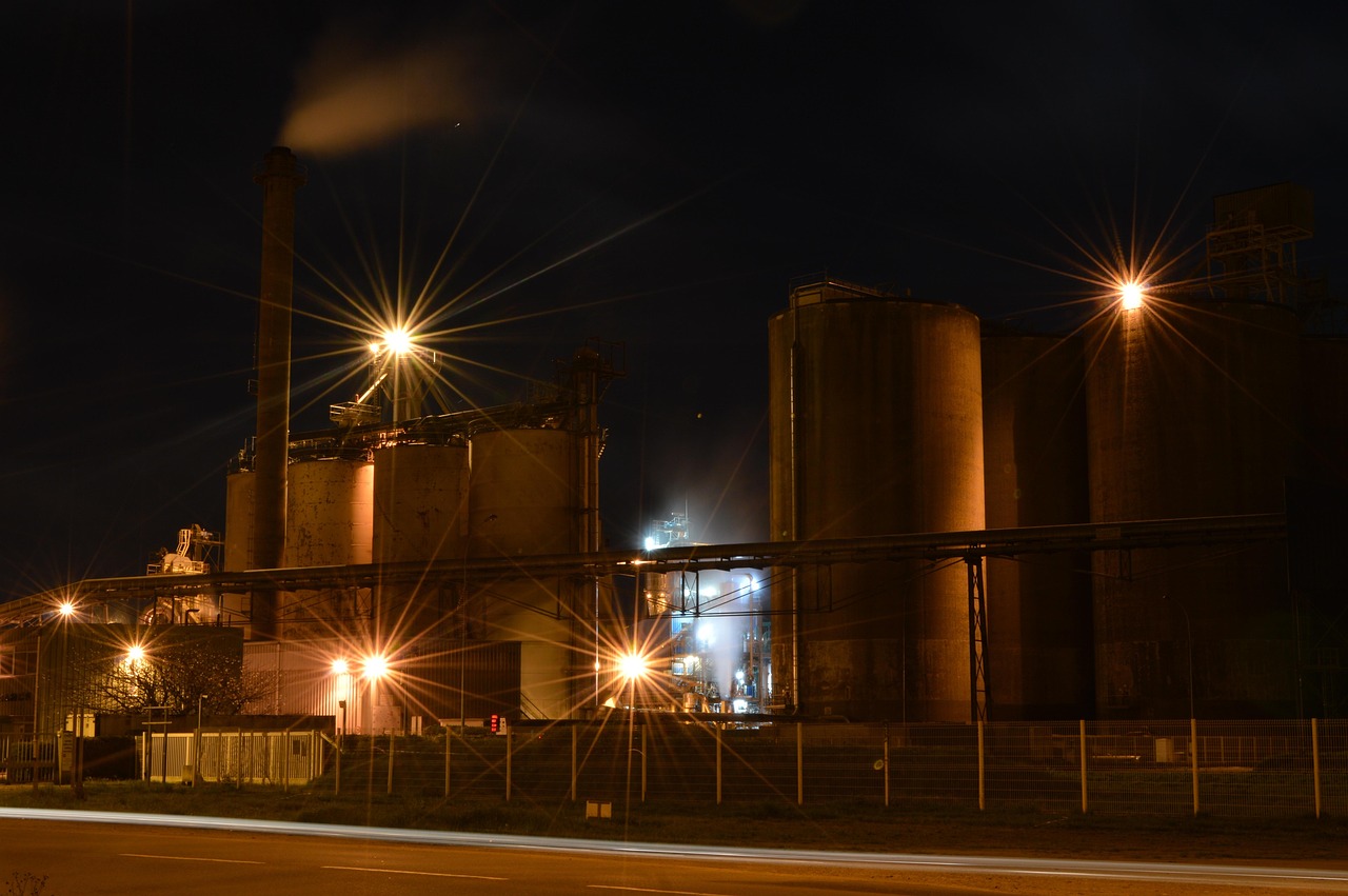 factory, night, industry, light, machine