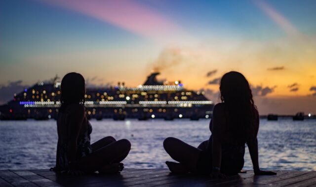 women, pair, silhouettes, female silhouettes, relaxing, sitting, cruise, nature, boat, sea, ocean, mexico