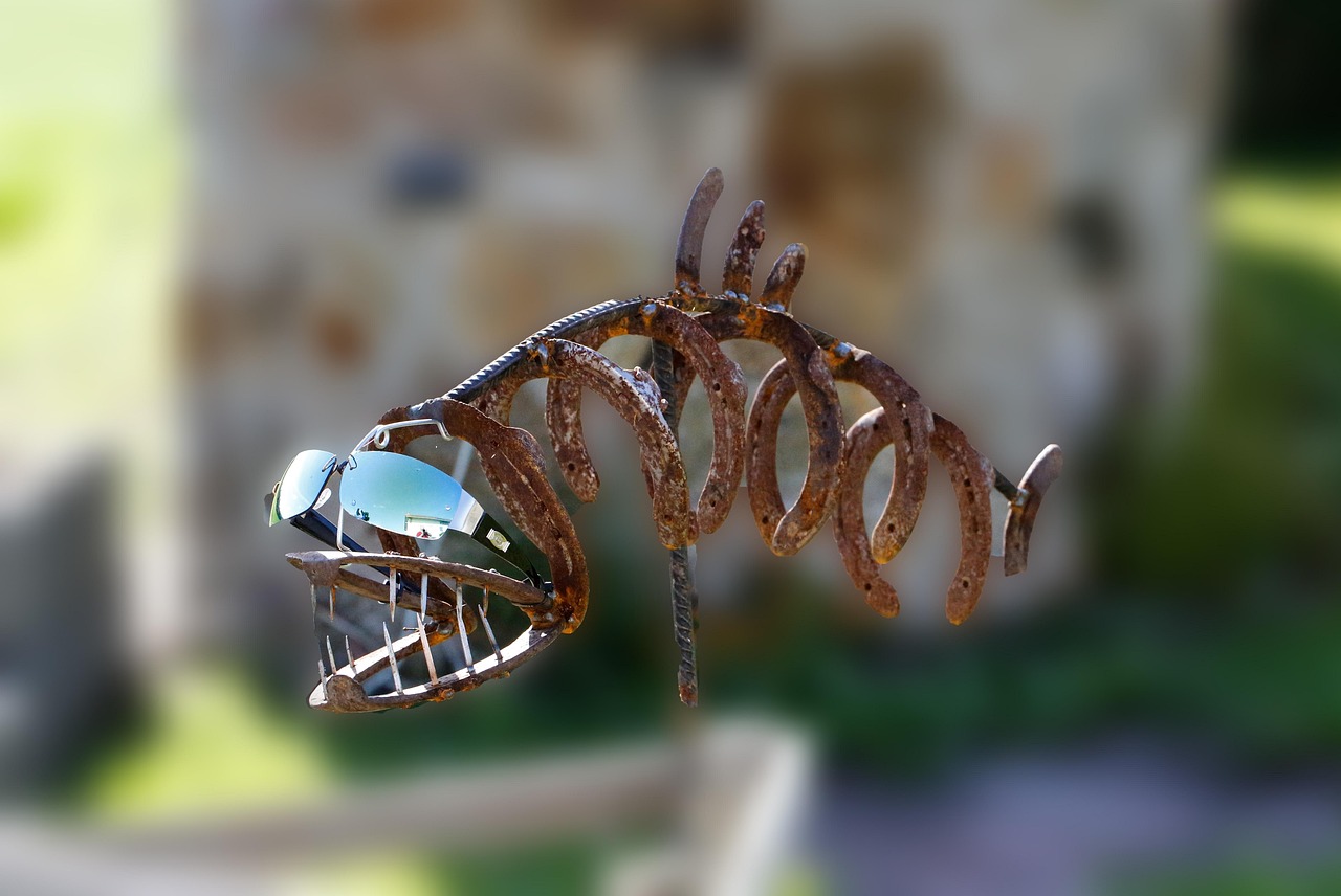 horseshoe, fish, welding work, iron, rust, welding, production, garden decoration, nature, art, horseshoe art