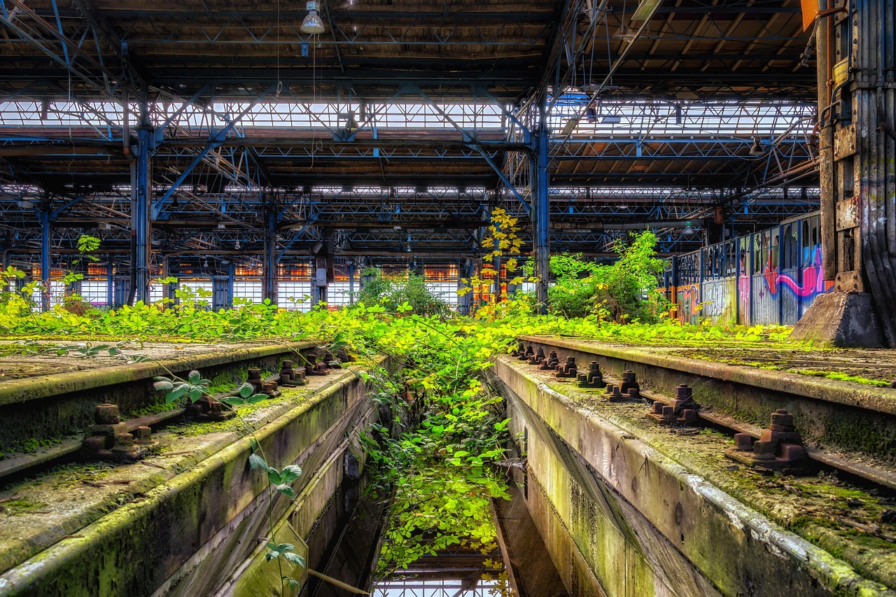 lost places, hall, rails, pforphoto, factory, decay, rail, repair, industry, abandoned, building, railroad, disintegrate, rust, factory building, old factory, ruin, abandoned places